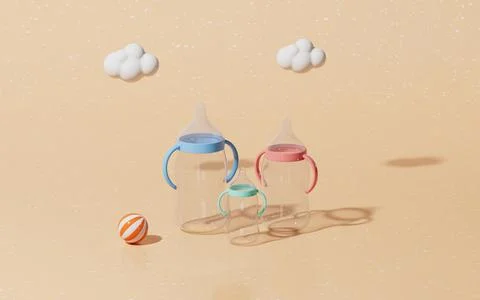 Empty feeder-bottles with orange background, 3d rendering. Stock-Illustration