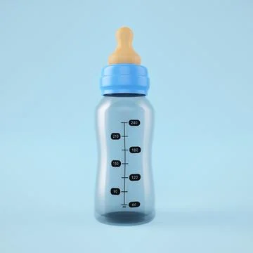 Empty feeding bottle on blue background Stock Photos
