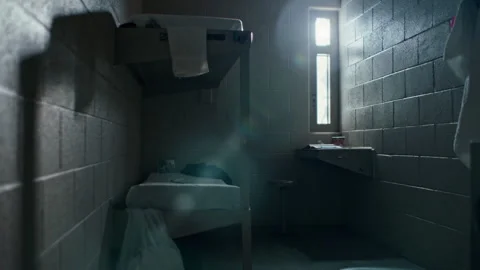 Empty female prison cell interior view Stock Footage 331603443