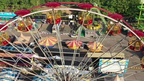 Empty Ferris Wheel Aerial View During the Pandemic Lockdown Video stock 157343340