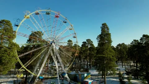 Empty Ferris wheel in the park in winter. Aerial. Stock Footage 167586927