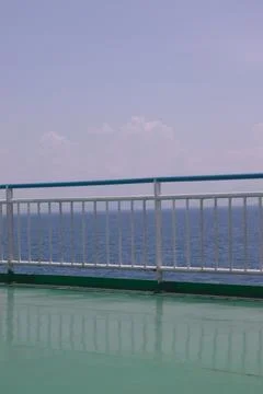 Empty Ferry Deck Railing with Ocean View in Sunda Strait Stock Photos