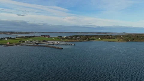 Empty ferry terminal captured from above on remote Smola island Stock Footage 320577007