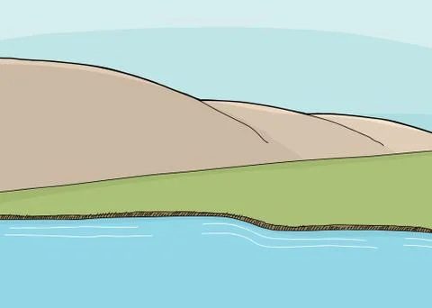 Empty Field and Mountains Along Lake Stock Illustration