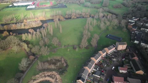 Empty Field At Gloucester Park In Basildon, Essex, Aerial Drone View 스톡 동영상 330991074