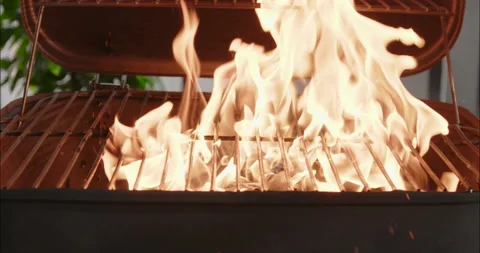 Empty Flaming Grill With Open Fire Ready For Product Placement Video stock 211771034