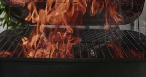 Empty Flaming Grill With Open Fire Ready For Product Placement Video stock 211771737