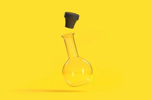 Empty flask flies on yellow background. Chemistry flask Stock Illustration