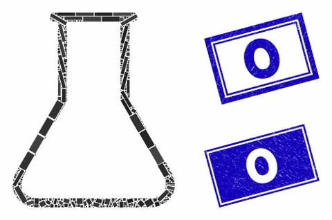 Empty Flask Mosaic and Distress Rectangle Seals 스톡 일러스트