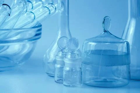 Empty flasks. Laboratory analysis equipment. Chemical laboratory, glassware t Stock Photos