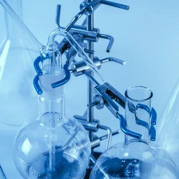 Empty flasks. Laboratory analysis equipment. Chemical laboratory, glassware t Stock Photos