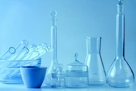 Empty flasks. Laboratory analysis equipment. Chemical laboratory, glassware t Stock Photos