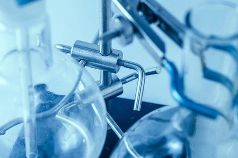 Empty flasks. Laboratory analysis equipment. Chemical laboratory, glassware t Stock Photos