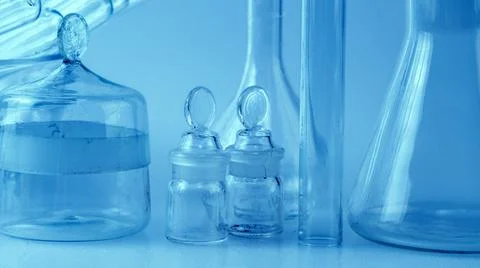 Empty flasks. Laboratory analysis equipment. Chemical laboratory, glassware t Stock Photos