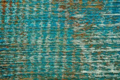 Empty flat wooden surface with strokes of blue paint. Abstract background Stockfoto's