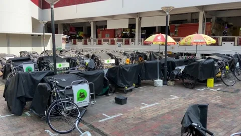 Empty fleet of Trishaws at Albert Mall Singapore 動画素材 160241672