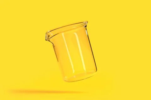 Empty flies beaker on yellow background. Chemistry flask Stockillustratie