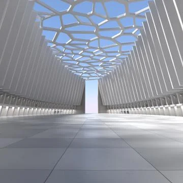 Empty floor in abstract modern architecture. 3D illustration. 3D rendering. 库存插图