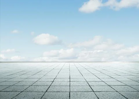 Empty  floor in front of blue sky . Stock Photos
