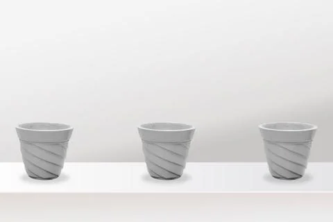 Empty flower pots of different colour and different prospective, Stock-Fotos