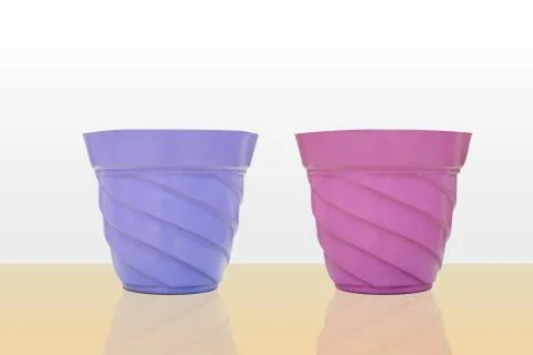 Empty flower pots of different colour and different prospective, Stock-Fotos