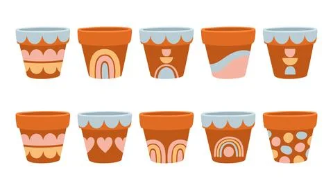 Empty flower pots set vector design illustration isolated on white, different Stock Illustration