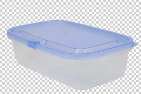 Empty food container with blue lid on transparent background Stock Photos