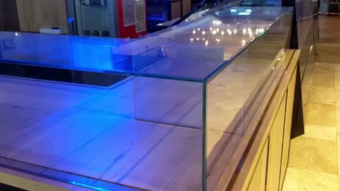 Empty food display counter in closed mall Video stock 146284997