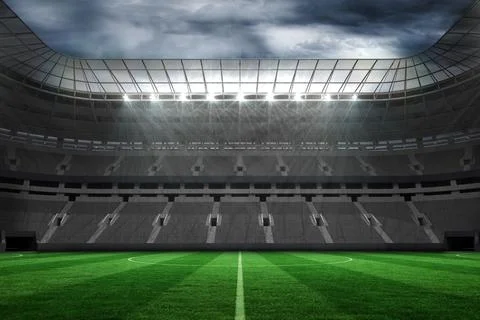 Empty football stadium under clouds Illustrazione stock