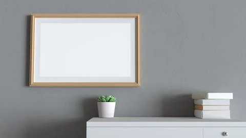 Empty frame in 3d render living room mock up or copy space backdrop in 3d Stock Illustration