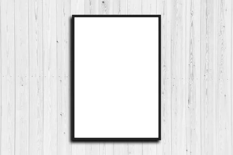 Empty frame. Blank dark grey mounted landscape frame on white wood Stock Photos