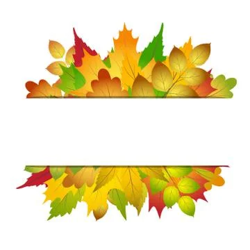 Empty frame border with bright colorful autumn leaves collection on white, st Stock-Illustration