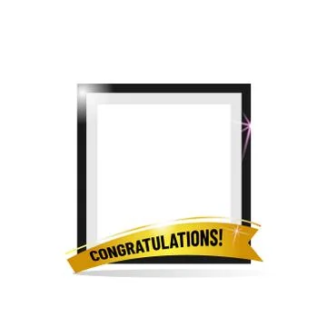 Empty frame with congratulation ribbon vector isolated on white background Stock Illustration