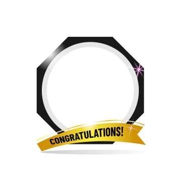 Empty frame with congratulation ribbon vector isolated on white background Stock Illustration