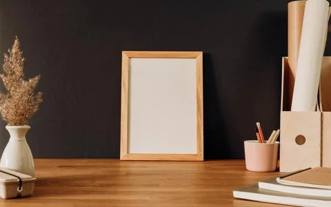 Empty frame on grey background Stock Photos