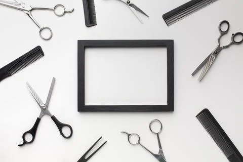Empty frame with hair tools Stock Photos