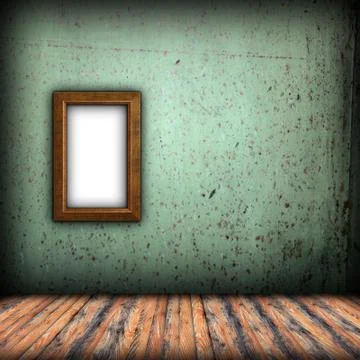 Empty frame on indoor background with green grungy wall Illustrazione stock