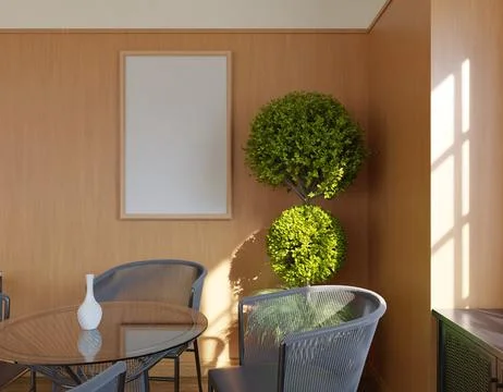 Empty frame in a light-filled cafe Stock Illustration