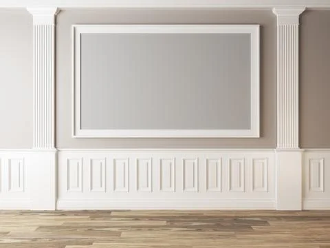 Empty frame in light room with classic columns. 3d rendering, mock up Stock Illustration