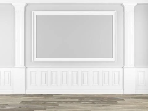 Empty frame in light room with classic columns. 3d rendering, mock up Stock Illustration
