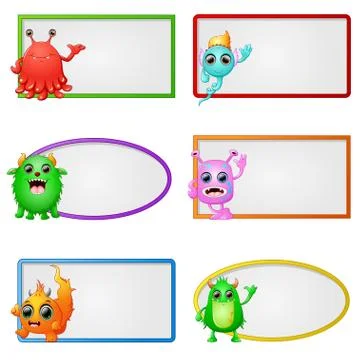 Empty frame with little monster character illustration Stock Illustration