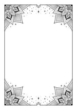 Empty frame with mandala patterns and stars on white background. Flat design  Stock Illustration