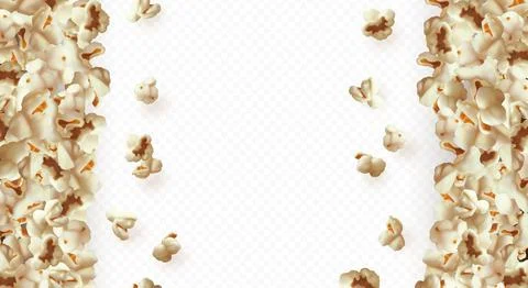 Empty frame with side borders of popcorn, transparent isolated background. Stock Illustration