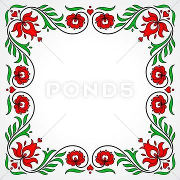 Empty frame with traditional Hungarian floral motives Stock Illustration