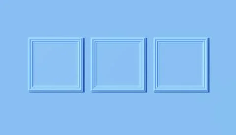 Empty frame on the wall with shadow. 3d rendering. Blue blank. Stock Illustration
