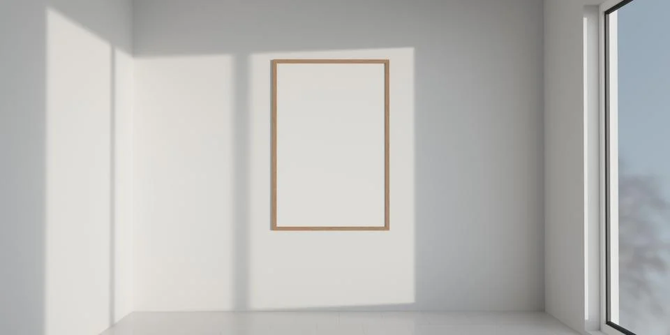 Empty frame on a white wall in a modern room with natural light 3d render イラスト素材