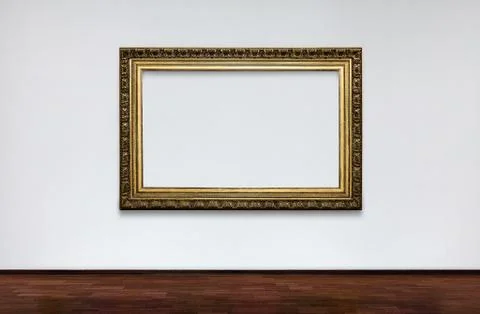 Empty frame on white wall in Museum. place for pictures Stock Photos