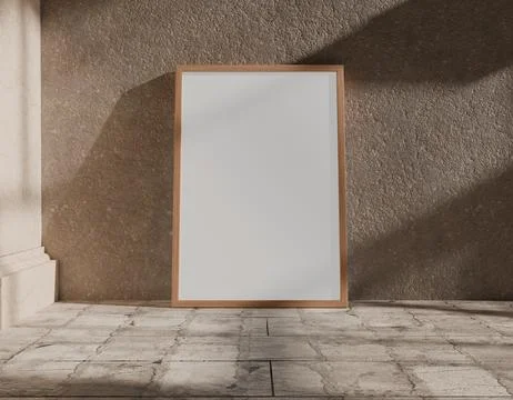 Empty framed canvas on a stone floor, sunlit interior Stock Illustration