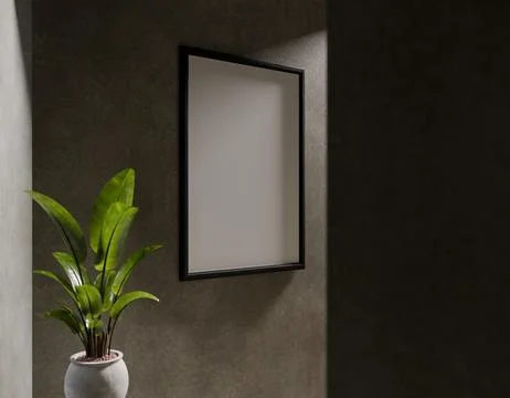 Empty framed poster on a textured wall, with a potted plant Stock Illustration