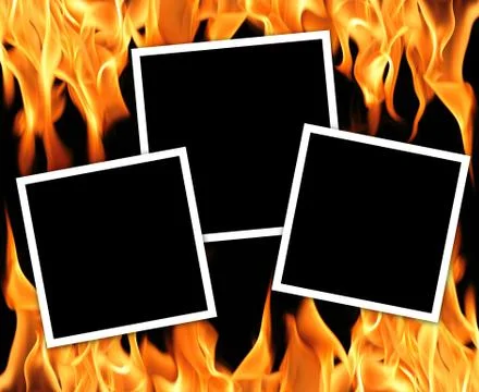 Empty frames with fire flames background Stock Photos
